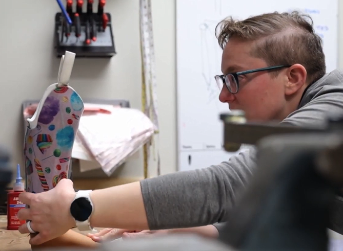 Lauren checking Prosthesis for correct fit
